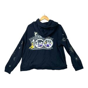 Disney World Hoodie 1X 100th Anniversary Mickey & Friends Black Zip Up Embroided